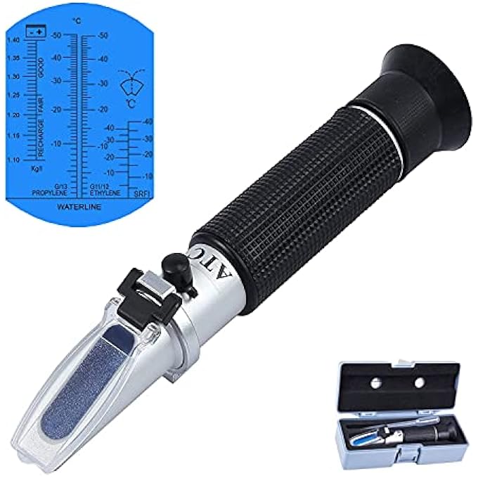 AOKUY ANTIFREEZE REFRACTOMETER, HAND REFRACTOMETER, COOLANT TESTER FOR ETHYLENE GLYCOL, PROPYLENE GLYCOL, FREEZING POINT OF COOLING WATER WINDSCREEN WATER ADBLUE BATTERY ACID, UREA CONCENTRATION OF - Image 1